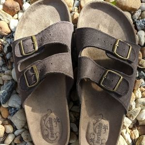 NEW! Brown size 11 Northside buckle slides. Cork and suede leather! Comfortable
